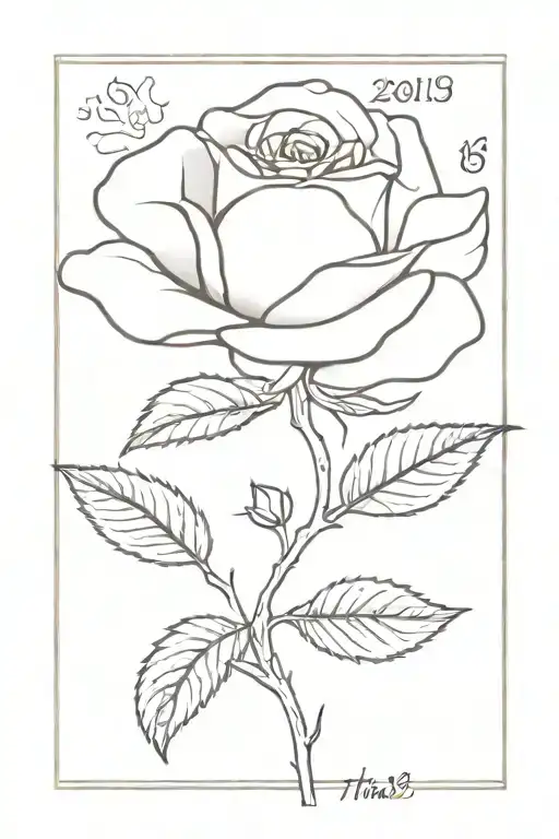 the date november 12th incorperated into a drawing of a single dainty rose on a stem  tattoo design idea