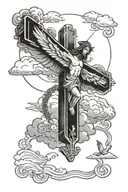 Jesus Christ Cross with clouds and a dove and the bible verse John 3:16 tattoo design idea