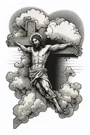 Cross with Jesus on it and clouds tattoo design idea