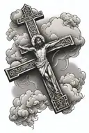 Cross with Jesus on it and clouds tattoo design idea