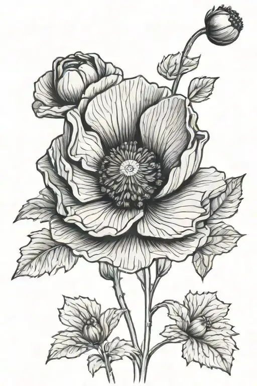 poppy flower and blueberries tattoo design idea