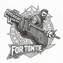make fortnite logo and a text that says Jonathan on the top tattoo design idea