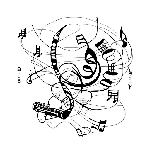 A minimalist tattoo of a clarinet intertwined with a walking stick, symbolizing the client's love for music and nature tattoo design idea