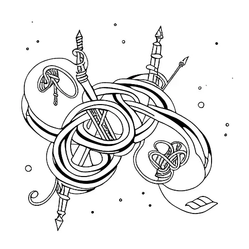 intertwined clarinet and walking stick tattoo design idea