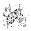 intertwined clarinet and walking stick tattoo design idea