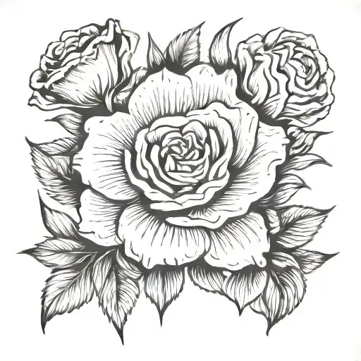 Line drawing rose, poppy, gladiolus and aster flower tattoo design idea