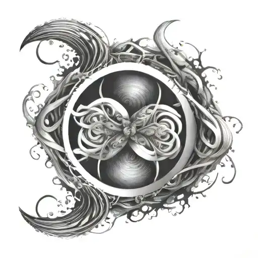 black and white infinity symbol merging tattoo design idea