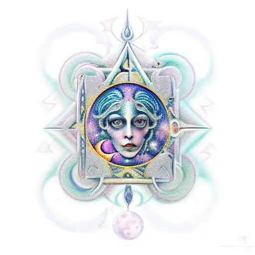 constelation with moons and Hecate. the stars are ordained with keys and roses. the tattoo weaves like ivy tattoo design idea