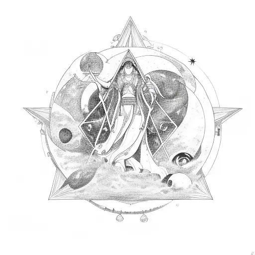 constelation with moons and Hecate tattoo design idea