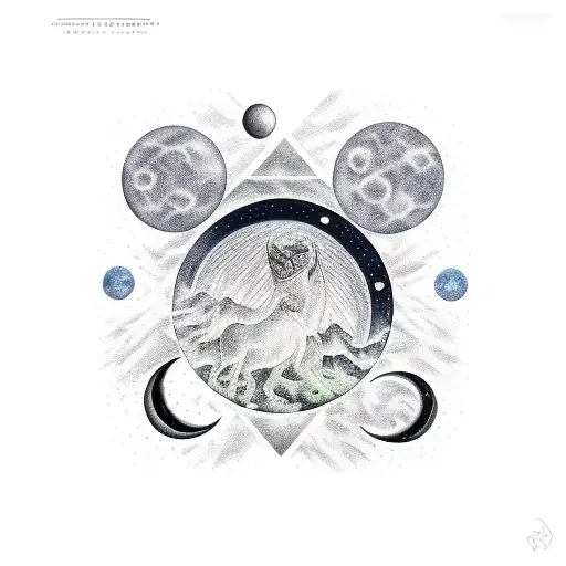 constelation with moons and Hecate tattoo design idea