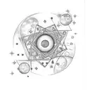 stars with moons and Hecate. the stars are ordained with keys and roses. the tattoo weaves like ivy tattoo design idea