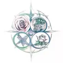 stars with moons and Hecate. the stars are ordained with keys and roses. the tattoo weaves like ivy tattoo design idea