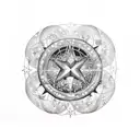 stars with moons and Hecate. the stars are ordained with keys and roses. the tattoo weaves like ivy tattoo design idea