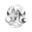 constelation with moons and Hecate tattoo design idea