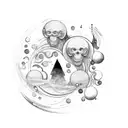 constelation with moons and Hecate tattoo design idea