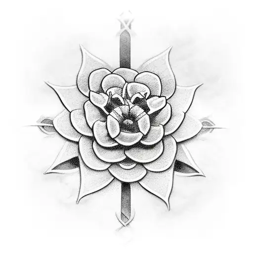 A lycoris flower wrapped around a cross, with dragon scales as petals. tattoo design idea