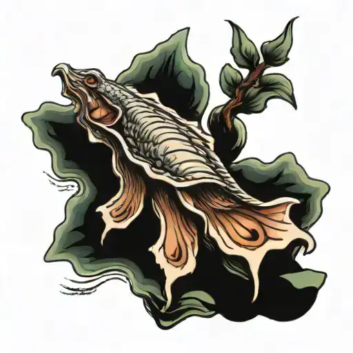 sea ​​mountains oyster tattoo design idea