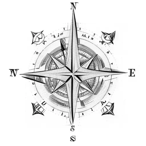 A vintage map compass with a tennis ball as the pointer tattoo design idea