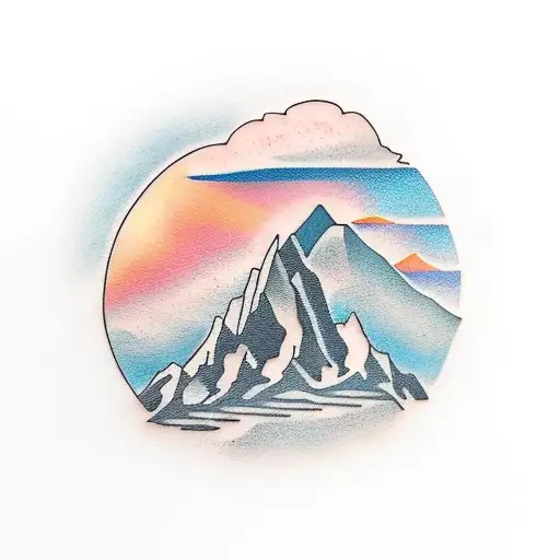 A silhouette of a mountain range at sunset tattoo design idea