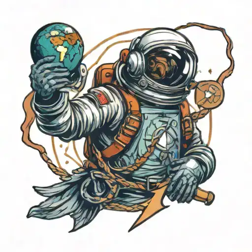 astronaut holding the Marine eagle globe and anchor insignia  tattoo design idea