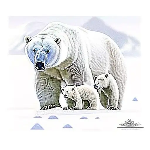 polar bear mother with two cubs surrounded by wild flowers tattoo design idea
