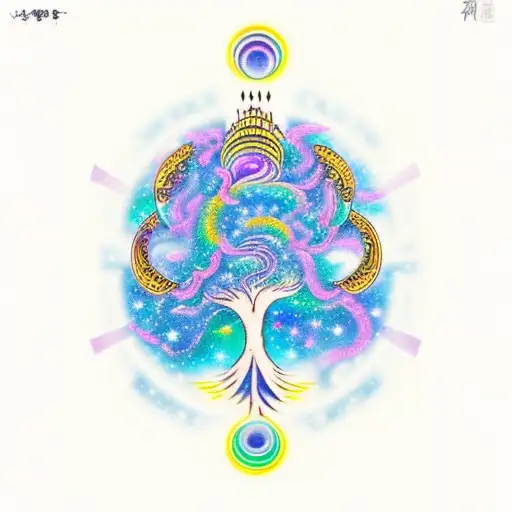 A cosmic melody flowing from a music note tree, with each note representing a different aspect of rebirth tattoo design idea