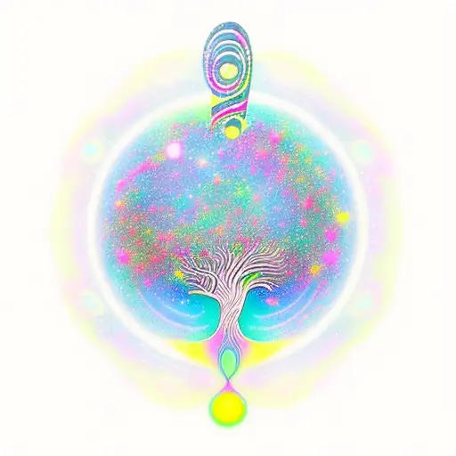 A cosmic melody flowing from a music note tree, with each note representing a different aspect of rebirth tattoo design idea