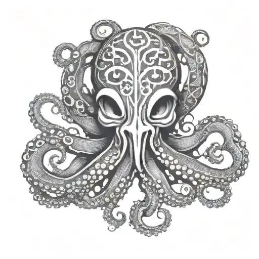 A tattoo design of an octopus inspired by Greek mythology and Viking runes tattoo design idea