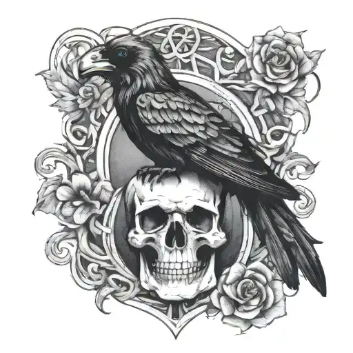 viking froya ravens skull feris tattoo design idea