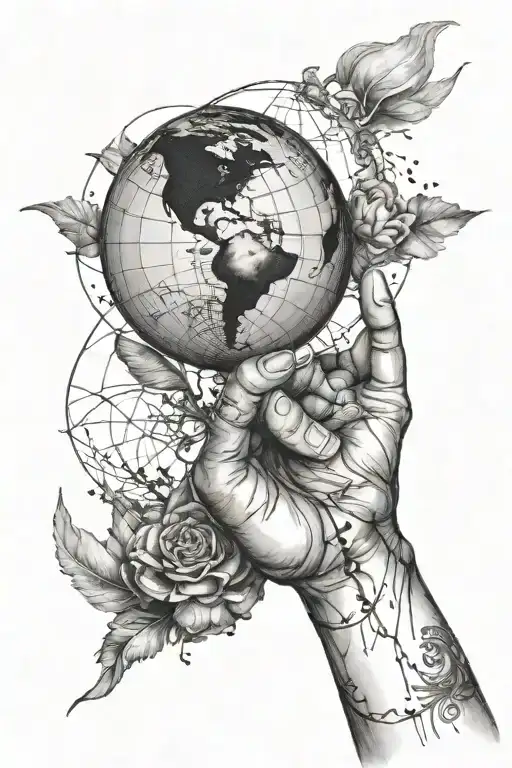 on the forearm, a faceless atlas holding the world. the world is cut into a ying and yang symbol tattoo design idea