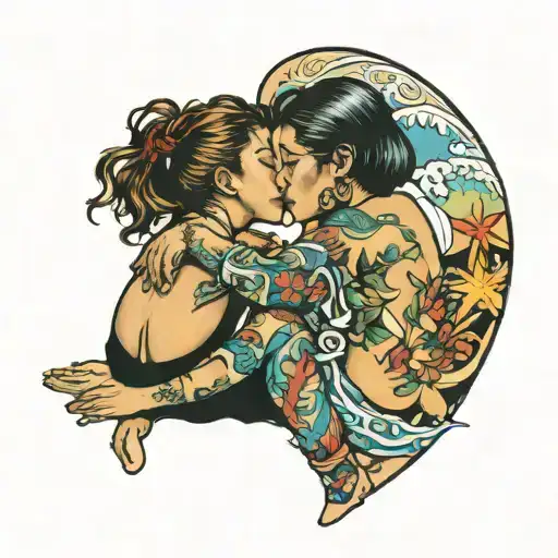 Beach, cousins, girls hugging each, 2000&2001 tattoo design idea