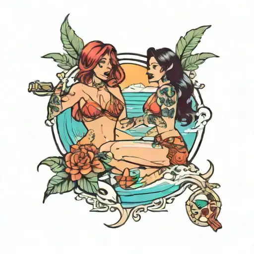 Beach, cousins, girls tattoo design idea