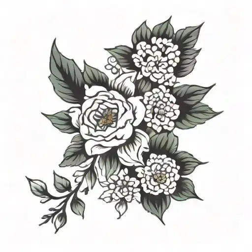 Birth Flower Bouquet"  for March, May, October, & December  tattoo design idea