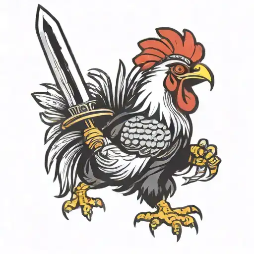 Gamecock mascot in a fierce battle pose holding two swords tattoo design idea