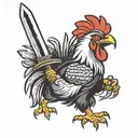 Gamecock mascot in a fierce battle pose holding two swords tattoo design idea