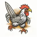 Gamecock mascot in a fierce battle pose holding two swords tattoo design idea