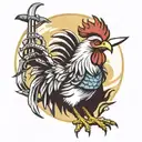 Gamecock mascot in a fierce battle pose holding two swords tattoo design idea