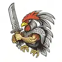 Gamecock mascot in a fierce battle pose holding two swords tattoo design idea