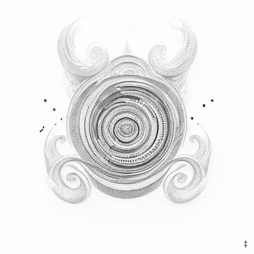 a semicolon mixed with the infinity sign with a thin line piercing it tattoo design idea