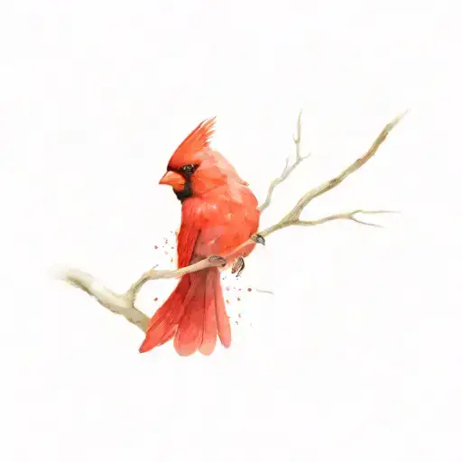a bright red cardinal flying off a branch.  tattoo design idea