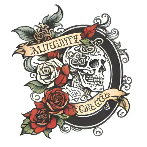 banderolle " almighty forgive, lost don't" tattoo design idea