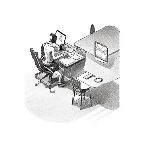 Illustrate a scene of a software developer playing games while laying down tattoo design idea