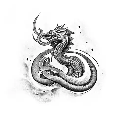 Arm sleeve consisting of Greek Mythology including Jörmungandr tattoo design idea