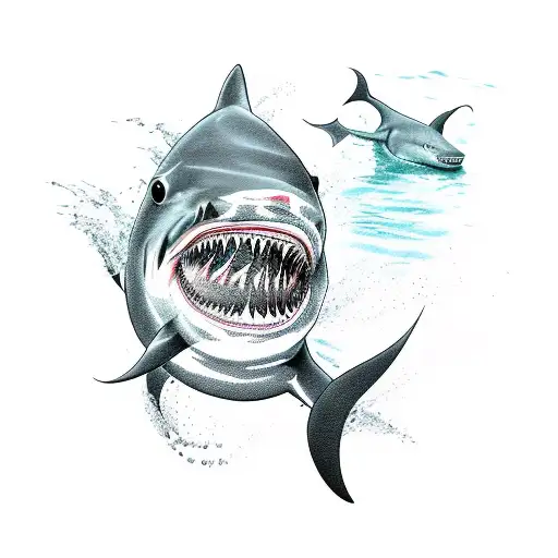 vicious shark scene tattoo design idea