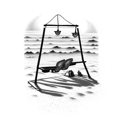 A mesmerizing sunset scene with a swingset on the beach, symbolizing the joy of companionship tattoo design idea