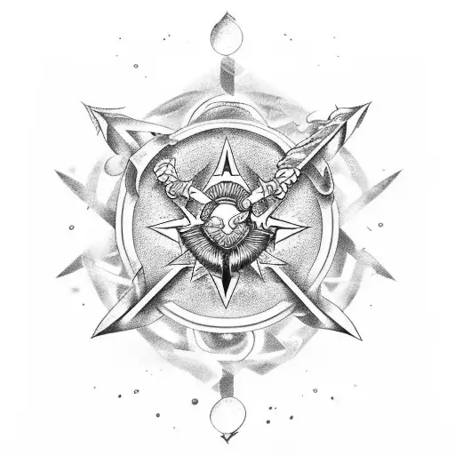 Alchemy symbols combined with marine elements tattoo design idea