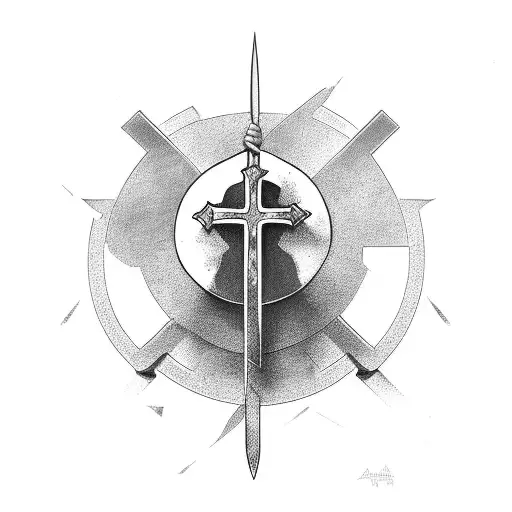 a crusader who is holding big cross tattoo design idea