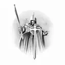 a crusader who is holding big cross in his right hand, in his left hand he has sword tattoo design idea