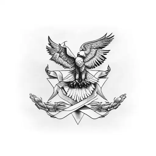 Black and Grey "Eagle With Palms Tree And Roses And The..." Tattoo Idea