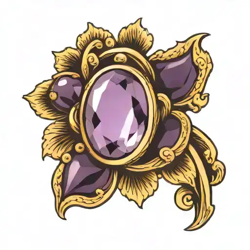 Gold ring with an cabochon amethyst. tattoo design idea